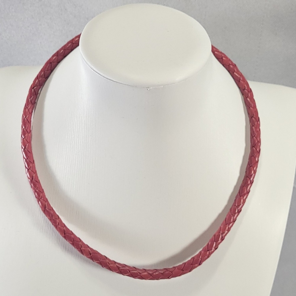 Espo Sig Sterling Silver Braided Leather Choker Necklace Women Red 925